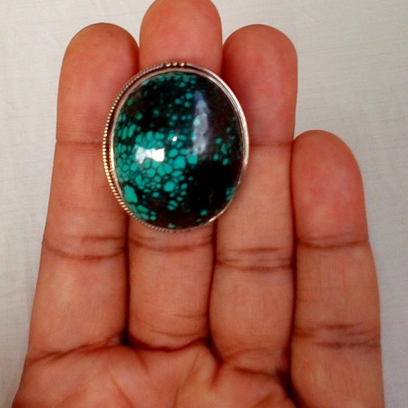 Tibet Shining Jewelry - Sterling Silver Turquoise Oval Ring: Size (7)
